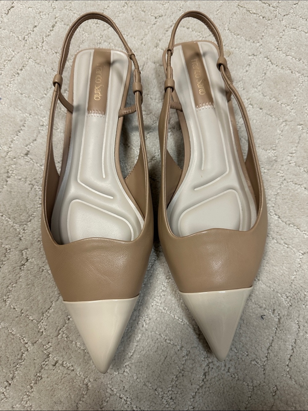 Franco Sarto Palmira Two-Tone Pointed Slingback in Taupe and Cream
